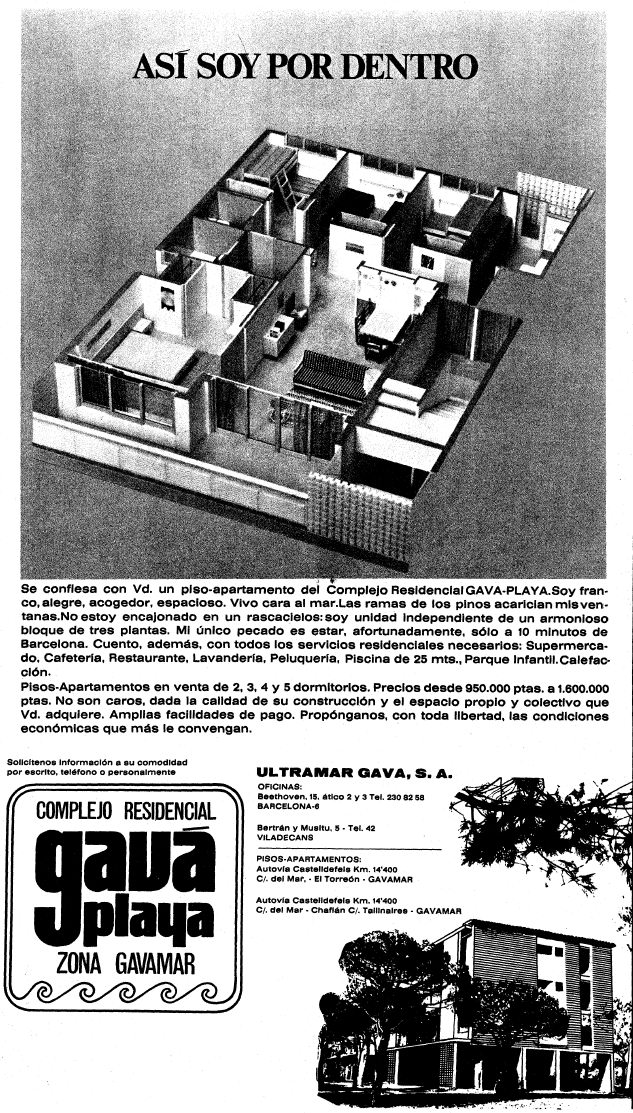 Anuncio de los actuales apartamentos TORREON de Gav Mar publicado en el diario LA VANGUARDIA (4 de Mayo de 1968)